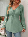 Women's Fashion A Line Drawstring Blouse - Green - Shirt - XXXL - Polyester - image 39