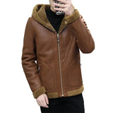 Men's Hooded Winter Faux Leather Jacket - Khaki - Jacket - 8XL - PU Leather - image 3