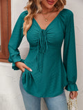 Women's Fashion A Line Drawstring Blouse - Green - Shirt - XXXL - Polyester - image 8