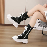 Women's Canvas Chunky Platform Boots - Light Pink - Canvas Boots - 40 B - Canvas - image 5
