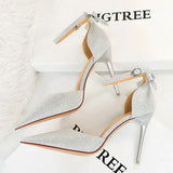 Women's Glitter Bow Knot Strappy Heels - Gold - Prom Shoes - 43 B - PU Leather - image 14
