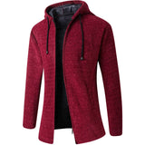 Men's Cashmere Zip Up Hooded Sweater - Wine Red - Hoodie Jacket - 4XL - Polyester - image 4