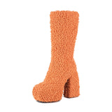 Women's Knee-High Fuzzy Platform Boots - Beige - Fuzzy Boots - 42 B - Faux Fur/PU Leather - image 44