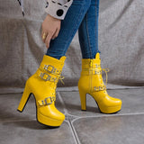 Women's Buckle Strap Platform Ankle Boots - Black - Buckle Strap Ankle Boot - 45 B - PU Leather - image 31