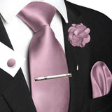 Men's 5 Pcs Luxury Ridged Silk Tie Sets - Powder Pink - 5pc Tie Set - 049 - Medium - Silk - image 38