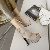 Women's Glitter Gladiator Platform Sandals - Silver - Gladiator Sandals - 3 B - PU Leather - image 14