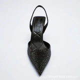 Women's Shiny Beaded Mid Heeled Mules - Gold - Slingback Mules - 43 B - PU Leather - image 15