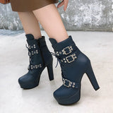 Women's Buckle Strap Platform Ankle Boots - Black - Buckle Strap Ankle Boot - 45 B - PU Leather - image 33