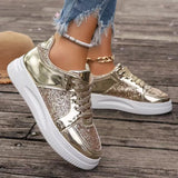 Women's Gold Sequins Platform Sneakers - Light Gold - Sneakers - 43 B - PU - image 4