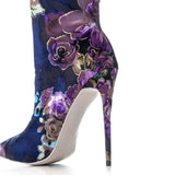 Women's Floral Stretch Cloth Long Boots - Pink - Floral - 45 B - Plush Stretch Material - image 6