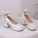 Women's Square Toe Block Heel Platforms - Blue - Platform Heels - US14-EU45-27.5CM - PU Leather - image 31