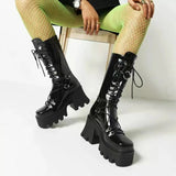 Women's Mid-Calf Platform Buckle Boots - Black - Matte Boots - 43 B - PU Leather - image 4