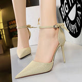 Women's Glitter Bow Knot Strappy Heels - Gold - Prom Shoes - 43 B - PU Leather - image 20