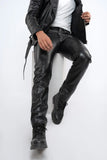 Men's Faux Leather Slim Fit Biker Pants - Black - Men's Pants - 42 - PU Leather - image 9