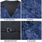 Men's Formal 4 Pcs Silk Slim Waistcoat Sets - Dark Blue - MS-0020 - 4 PCS - Vest Set - XXXL - Silk - image 6