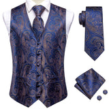 Men's Formal 4 Pcs Silk Slim Waistcoat Sets - Dark Blue - MS-0020 - 4 PCS - Vest Set - XXXL - Silk - image 7