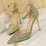 Women's Shiny Rhinestone Designer Heels - Champagne - Shimmer Shoes - 40 B - PU Leather - image 44