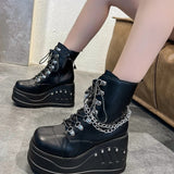 Women's Gothic Punk Platform Ankle Boots - Black - 1 / Matte / Ankle Boots - 43 B - PU Leather - image 4