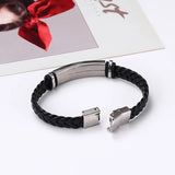 Unisex Titanium Woven Leather Bracelet - Black - Bracelet - Medium - Titanium - image 14