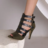 Women's Spike Heel Gladiator Sandals - Blue - Buckle Sandals - 12 B - PU Leather - image 32