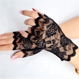Women's Gothic Lace Fingerless Gloves - Crimson - D1 - One Size - Rayon - image 1