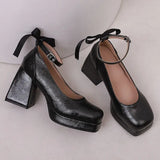 Women's Square Toe Block Heel Platforms - Blue - Platform Heels - US14-EU45-27.5CM - PU Leather - image 42
