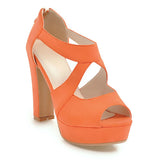 Women's Block Heel High Platform Sandal - Orange - Platform Sandals - 43 B - PU Leather - image 42