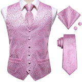 Men's Formal 4 Pcs Silk Slim Waistcoat Sets - Dark Blue - MS-0020 - 4 PCS - Vest Set - XXXL - Silk - image 8