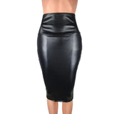 Women's Faux Leather Fitted Pencil Skirts - Black - 1 / D138 / No Split - XXXL - Polyester - image 20