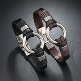 Unisex Handmade Leather Bracelets - Black - Bracelets - Medium - Alloy - image 1