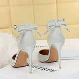 Women's Glitter Bow Knot Strappy Heels - Gold - Prom Shoes - 43 B - PU Leather - image 8
