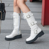 Women's Punk Buckle Strap Wedge Boots - White - Buckle Strap Boots - 43 B - PU Leather - image 3