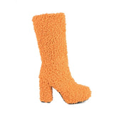Women's Fuzzy Faux Wool Platform Boots - Orange - Short Plush Boots - 42 B - Imitation Wool - image 3