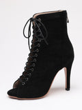 Women's Lace-up Suede Sole Dance Shoes - Black - 1 / WX122-M Suede 9.5cm - 46 B - PU Suede Leather - image 8