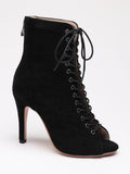 Women's Lace-up Suede Sole Dance Shoes - Black - 1 / WX122-M Suede 9.5cm - 46 B - PU Suede Leather - image 11
