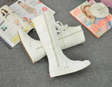 Women's Canvas Knee High Lace Up Boots - White - 2cm Heel - 43 B - Canvas - image 20