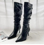 Women's Fashion Pointed Toe Stiletto Boots - White - Stiletto Boots - 40 B - PU Leather - image 7