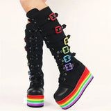 Women's Gothic Rainbow Platform Boots - Black - Rainbow Platform Boots - 46 B - PU Leather - image 15