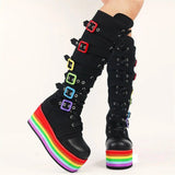Women's Gothic Rainbow Platform Boots - Black - Rainbow Platform Boots - 46 B - PU Leather - image 17