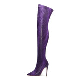 Women's Snake Print Cloth Long Boots - Apricot - Snake Print - 45 B - Plush Stretch Material - image 8