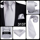 Men's 3 Pcs White Silk Wedding Tie Sets - White - 0276 - One Size - Silk - image 29
