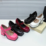 Women's High Patent Square Toe Pumps - Pink - High Mary Janes - 43 B - PU Patent Leather - image 10
