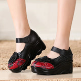 Women's Cute Red Flower Leather Wedges - Red - 1 / 9866 / Wedge Shoes - 40 B - Genuine Leather - image 15