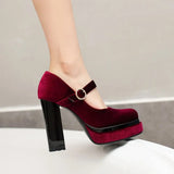 Women's Luxury Velour Mary Jane Pumps - Wine Red - Velour Pump - 12 B - Velvet/PU Leather - image 33