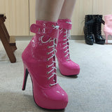 Women's Padlock High Stiletto Ankle Boots - Hot Pink - Ankle Boots - 15 B - PU Patent Leather - image 14