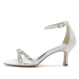 Women's Crystal Mid Heel Wedding Sandal - Silver - Mid High Formal Sandal - 11.5 B - PU Leather/Satin - image 7