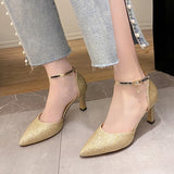Women's Sparkly Gold Silver Bridal Heels - Gold - Glitter Shoes - 40 B - PU Leather - image 4