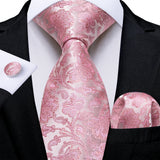 Men's 3 Pcs Silk Pink Wedding Tie Set - Pink - MJ-7688 - Medium - Silk - image 25