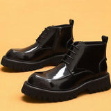 Men's Leather Chunky Heel Dress Boots - Wine Red - Formal Boots - 46 B - Genuine Leather - image 5