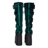 Women's Green Wedge Platform Rivet Boots - Green - Velvet Platform Boots - 43 B - PU Leather - image 2